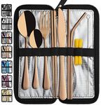 Portable Travel Utensils, Reusable Silverware with Case for Fixing Tableware, 9 Pieces Stainless Steel Stable Flatware Set, Camping Picnic Cutlery Set (Rose Gold Set)