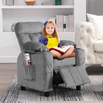 Kids Recliner, Toddlers Kids Recliner Chair with Cup Holder, Ergonomic Adjustable Velvet Lounge Chair with Footrest & Side Pockets, Toddlers Kids Baby Sofa for Boys Girls Bedroom (Gray)