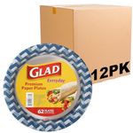 Glad Everyday Round Disposable Paper Plates with Blue Weave Design | Cut-Resistant, Microwavable Paper Plates for All Foods & Daily Use | 8.5 Inches, 62 Count - 12 Pack