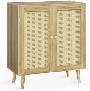 Huuger Buffet Cabinet with Storage, Storage Cabinet with PE Rattan Decor Doors, Accent Cabinet with Solid Wood Feet, Sideboard Cabinet for Hallway, Entry, Living Room, Natural