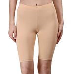 SOIE Women Mid Rise Soft Polyamide Spandex Knee Length Cycling Shorts, Nude, M