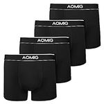 Aomig 4 Pack Mens Boxer Shorts, 100% Cotton Comfort Fit Underpants with Elastic Waist, Fitted Boxers Stretchy Soft Cotton Trunks, Athletic Briefs Boxers Underwear Multipack, Underwear Gift Set (Black)