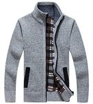 LemonGirl Mens Casual Slim Full Zip Knitted Cardigan Sweater with Pocked Gray