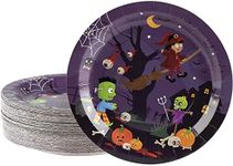 BLUE PANDA Disposable Plates - 80-Count Paper Plates, Halloween Party Supplies for Appetizer, Lunch, Dinner, and Dessert, Witch and Monsters Design, 9 Inches Diameter