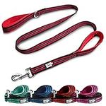 Black Rhino Dog Leash - Heavy Duty - Medium and Large Dogs - 5ft Long Leashes - Two Traffic Padded Comfort Handles for Safety Control Training - Double Handle Reflective Lead - (5 Ft, Red/Bl)