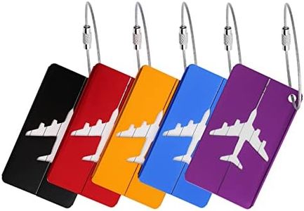 Lot de 5 Etiquette Bagage Aluminium, Étiquette Valise Avion avec Carte PVC étanche Cordon Inox Porte Etiquette en Métal pour Sacs à Dos, Voyages (5 Couleurs)