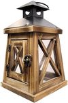 Vintage Wooden Decorative Lantern Castle Candle Holder Rustic Farmhouse Wedding Centerpiece Lantern for Table Mantle Wall Hanging Display Party Home Decor Indoor Outdoor X'Mas (Log Color)