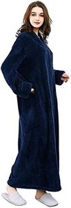 Artfasion Womens Fleece Robe Plush Long Zip Front Bathrobe with Pockets Warm Soft Zippered Bathrobes for Spa Female Friends Lover Home Leisure Holiday Gifts (Navy Blue 4XL/5XL)