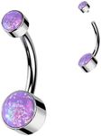 FIFTH CUE Implant Grade Solid Pure Titanium Internally Threaded Round Bezel Set Double Opal Navel Belly Ring (Opal Purple - 5 & 8mm Ball Size)