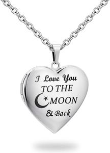 PHOCKSIN I Love You To The Moon And Back Lockets For Girlfriend Heart Locket Necklace That Holds Pictures Women's Lockets As Birthday Gifts