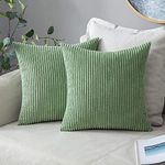 MIULEE Set of 2 Striped Corduroy Square Throw Pillow Case Soft Cushion Covers Sham Home for Sofa Couch/Bedroom Decorative Fluffy Large Pillowcases 18x18 Inch 45x45cm Sage Green