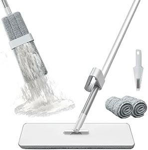L-KEE Microfiber Mop for Floor Cleaning, Hands Wash Free With 2 Washable Pads, 360 Dry Wet Flat Self Wringing for Home Office, Hardwood, Tile, Laminate, Vinyl, Window, Ceiling