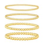 RANKEEF Gold Beaded Bracelets for Women 14K Gold Stackable Bracelet Adjustable Elastic Gold Bracelets Set Waterproof Gold Bracelet Stack Dainty Gold Ball Bracelets for Women