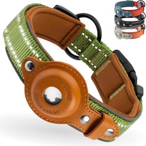 CollarDirect Airtag Dog Collar Reflective Nylon Neoprene Leather Holder for Apple Air Tag for Large, Medium, and Small Dogs (Green, L, 16.5-20 Inch)