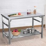 2-Tier Stainless Steel Work Table 48"X30", Commercial Kitchen Prep Table Steel Food Worktable ​Heavy Duty Metal Island Table for Kitchen with Adjustable Shelf for Restaurant