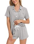 SWOMOG Pj Set Women Two Piece Pajama Sets Button Down Loungewear Short Sleeve Shirt and Short Set Soft Nightwear Grey