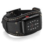 Leotop Unisex-Adults Genuine Leather Cuff Replacement Bracelets with Stainless Steel Clasp for iWatch Series 44/42mm Black