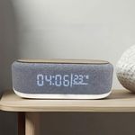 Uranus™ 6-in-1 Multifunctional Multipurpose Bedside Digital Alarm Clock with 15W Wireless Charger, LED Temperature Display, RGB Night Lamp, Bluetooth Speaker