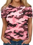 Generic Crew Neck Shirt for Women Womens Graphic Tees Womens Camo Graphic T-Shirts Teen Girls Cute Print Trendy Clothes Casual Tee Tops Oversized Loose Tunic Basic Tees for Women Wine L
