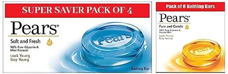 Pears Soft and Fresh Bathing Bar, 125g (Buy 3 Get 1 Free) & Pears Pure And Gentle Bathing Bar, 125g (Pack Of 8)