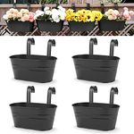 OGIMA 4pcs Large Hanging Flower Pots, Metal Iron Wall Planter Indoor/Outdoor for Railing Fence Balcony Garden Home Decoration with Detachable Hooks, 4x Black