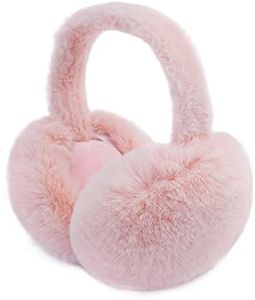 PIGBENGO Foldable Ear Muffs for Women Cold Weather Fluffy Earmuffs Winter Warm Headband Cute Slouchy Ear Warmers, A-pink