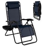 Goplus Zero Gravity Chair, Adjustable Folding Reclining Lounge Chair with Pillow and Cup Holder, Patio Lawn Recliner for Outdoor Pool Camp Yard (Navy)