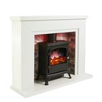 Endeavour Fires Farlington Electric Fireplace, Black Log Burner Stove in 48’’ Off White Surround, LED Downlights with Remote Control (White Top/Rustic Brick)