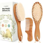 Baby Hair Brush and Comb Set for Newborn - Wooden Baby Hair Brush Set with Soft Goat Bristle, Baby Brush Set for Newborns, Baby Brush and Comb Set Girl, Boy, Toddler Cradle Cap Brush (Oval,Golden Oak)