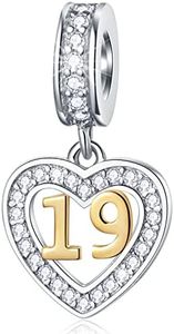 GLOWDAS 10 to 25 28 30 33 35 40 45 50 55 60 65 70 75 80 Birthday Charms, fit European Anniversary Bracelet/Necklace, Golden Number 925 Sterling Silver Heart Pendant with CZ, for Women/Men, Sterling Silver Cubic Zirconia