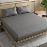Trance Home Linen 100% Egyptian Cotton 300TC Long Staple Jacquard Weave Bed Sheets Elastic Fitted Bedsheet Super King Bed Size Elasticated Fitted Bedspread with 2 Pillow Covers(78x78 inch, Grey)