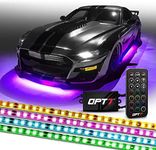 OPT7 Aura Flexible Underglow Car Lights w/Wireless Remote, Exterior Neon Accent Underbody Lighting Kit, 4 pc LED Light Strips for Cars Trucks RV, Waterproof, Multi Colors Modes, 12V