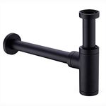 Brass Bottle Trap with 20cm Extra Long Extension Tube, Round Decorative P Trap 1 1/4, Waste Odour Traps Plumbing Drain Tube for Bathroom Sink Basin Vessel, Matte Black