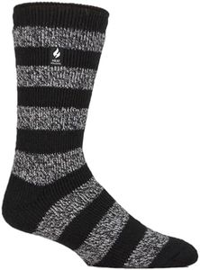 Heat Holders Original Winter Warm Thermal Slipper Socks with Grip Sole Men's Sizes 6-11UK 7-12US (Palmero Black/Charcoal Stripe)