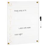 mDesign Weekly Dry Erase Board for Wall - Days of Week Acrylic White Board Daily Calendar Planner with Dry Erase Marker - Weekday Organizer for Home or Classroom Schedule- Clear/Gold