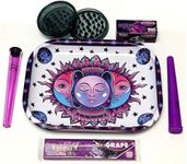 Wise Skies Hippy Purple Design Rolling Tray Set Rolling Papers Moon Sun Rolling Tray Set