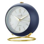 Silent Table Analog Alarm Clock No Ticking, Lighted on Demand and Battery Operated, Beep Sounds, Small Desk Clock(Navy Blue)