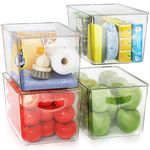 4 Pack Clear Storage Bins with Lids Stackable, Large Plastic Storage Bins with Handle for Pantry Organization and Storage, Perfect Containers for Fridge Organizer, Freezer, Kitchen, Cabinets, Bathroom