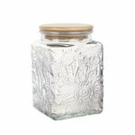 ANSQU Square Glass Jar, 750ml Vintage Glass Storage Jar with Bamboo Lid, Glass Food Storage Containers for Ground Coffee, Tea, Sugar, Candy Jar, Decorative Glass Jar Holds Bath Salts