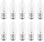 Candle Light Bulb Bayonet, Pack of 10 BC B22 Candle Light Bulbs 4̣0̣Ẉ, Clear, Warm White 2700K, by Brightfour