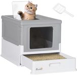 PawHut Fully Enclosed Cat Litter Box with Scoop, Hooded Cat Litter House with Drawer Type Tray, Foldable Smell Proof Cat Potty with Front Entry, Top Exit, Portable Pet Toilet with Large Space, Gray