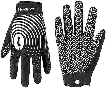 HANDLANDY Sticky Youth Football Gloves for Boys Girls, Cool Flexible Kids Football Gloves, Silicone Grip Wide Receiver Gloves Youth (Black and White, Medium)