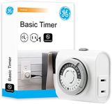 GE 24-Hour Indoor Basic Outlet Timer, 1 Polarized Timer Outlet, Plug In Timer, Daily On/Off Cycle, 30 Minute Interval, for Lamps, Seasonal Appliances, & Portable Fans, Light Timer, 15119