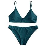 ZAFUL Women's Solid Spaghetti Strap Bralette Bikini Set Two Piece Swimsuit (Peacock Blue, S)