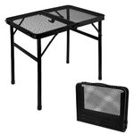 Folding Grill Table, Camping Table 2ft Metal Collapsible Grill Table Height Adjustable Lightweight & Portable Grill Stand Table with Mesh Desktop for Outdoor Picnic BBQ Camping Beach RV