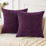 MIULEE Pack of 2 Plum Purple Throw Pillow Covers 18x18 Inch Soft Chenille Pillow Covers for Sofa Living Room Couch Solid Dyed Cases