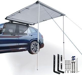 DANCHEL OUTDOOR Car Awning, Roof Rack Pull-Out Car Awning Overland, Waterproof Portable Car Side Sun Shelter Tarp for SUV/Truck/Van/Camper, 4.9x6.5ft Gray