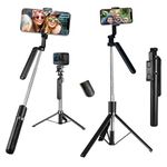Kratos K18 Long Selfie Stick Tripod Stand 67 inch/1.7 M, 360° Rotation Handle for Anti Shake Shooting Tripod, Multifunctional Bluetooth Tripod for Mobile Phone for Vlogging, Live Stream and Travel
