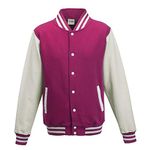 Just Hoods Unisex College Jacke 'Varsity Jacket' Jacket, Rose Vif/Blanc.,