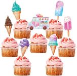 WERNNSAI 35 PCS Ice Cream Cupcake Toppers - Ice Cream Summer Birthday Party Cake Decorations for Kids Girls Ice Cream Cake Toppers Picks Sweet Cake Decors Summer Birthday Party Supplies